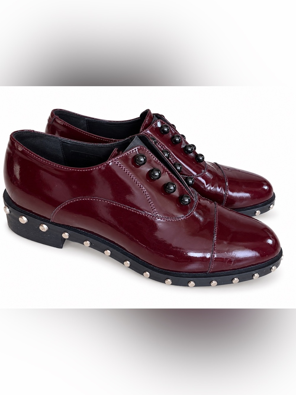 Jeannot Burgundy Patent Leather Studded Loafer unique shoes women size 39 (8.5)
